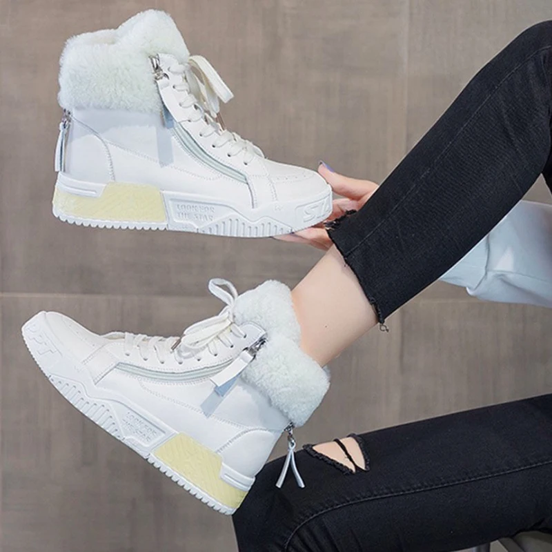 

Women Sneakers Fashion Winter Women Shoes Flats Platform Casual shoes For Women Comfortable High Top Warm Plush Off White Shoes