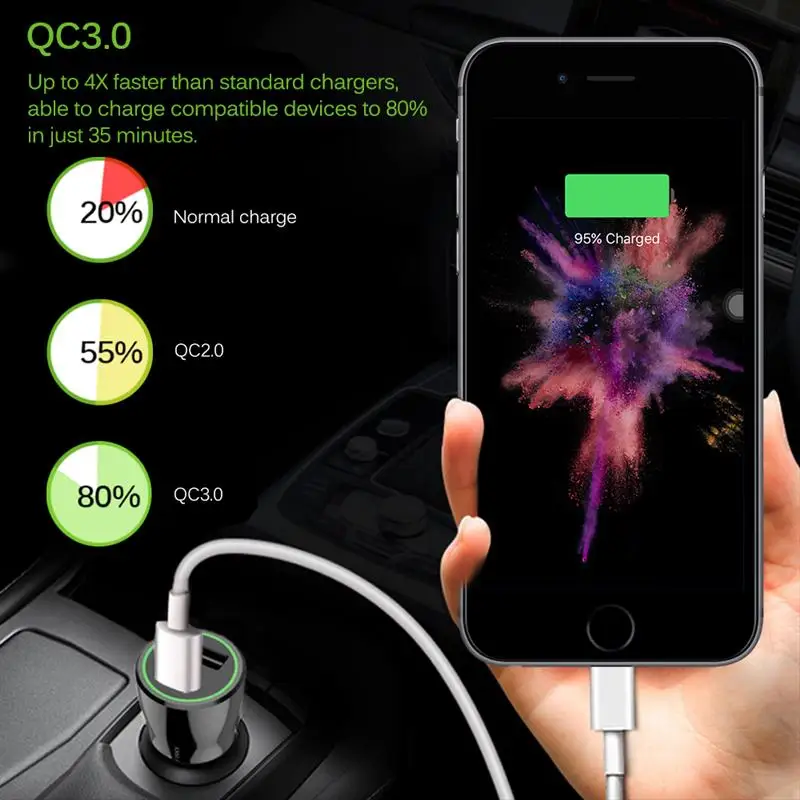 Горячая продажа Автомобильное зарядное устройство QC3.0 USB для телефона Быстрая