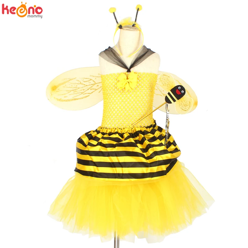 Little Bumble Bee Tutu Dress Girls Honeybee Fancy Up Outfit Yellow Black Striped Insect Birthday Halloween Costume | Детская одежда и