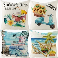 summer beach coconut tree print decorative pillow case blue throw pillowcase seaside vacation home linen cushion cover 45x45cm