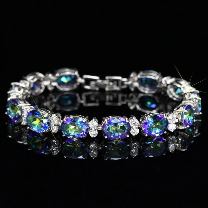 Браслет Wong Rain Boho из 100% серебра 925 пробы с мистическим радужным топазом