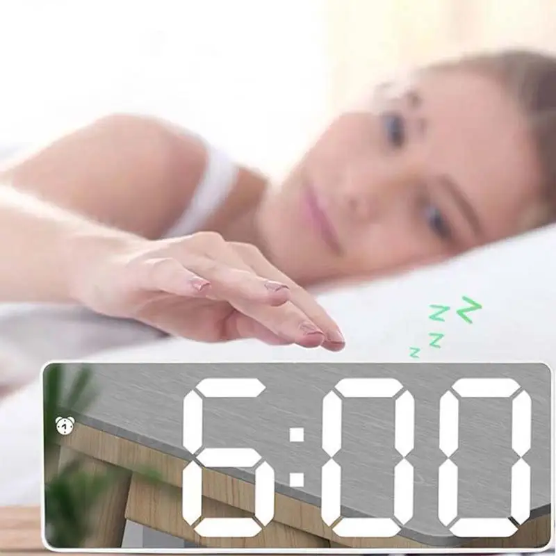Large Digital Desk Clock LED Mirror Screen Alarm Voice Control Snooze Electronic Watch Table Decor | Дом и сад