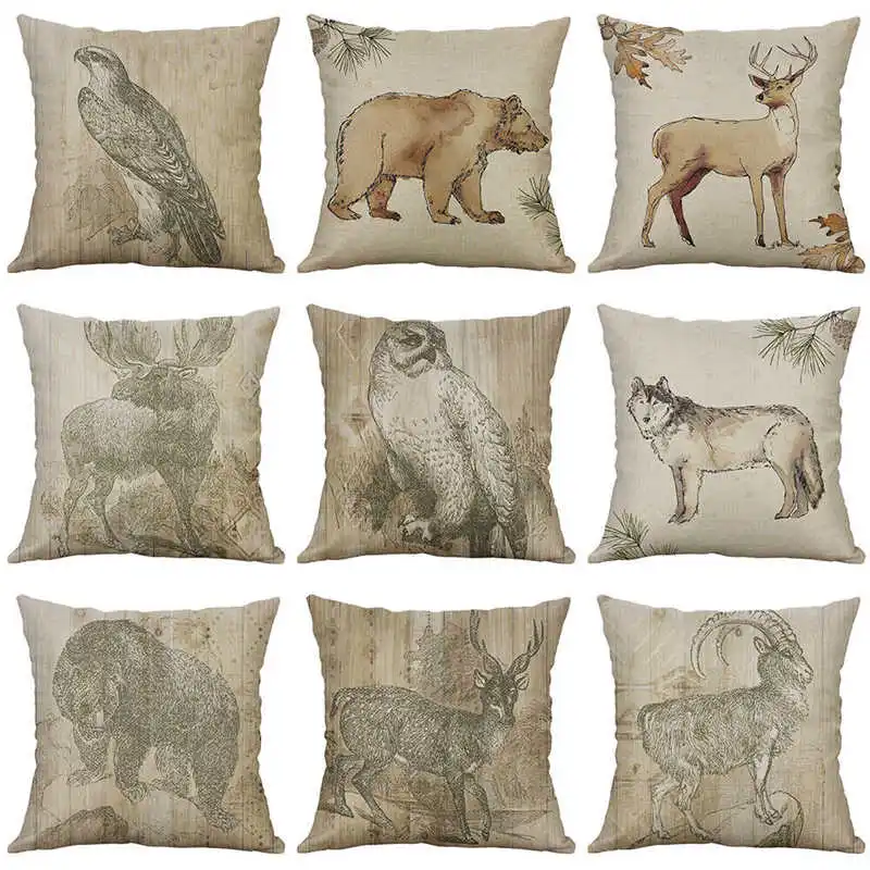 Decor Throw Case Linen Cushion Cover Pillow Retro Cotton Home 18'' Animal | Дом и сад