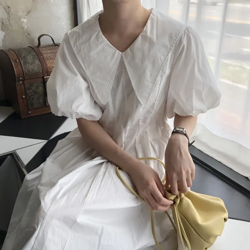 

VICONE Large lapel pleated design lantern bubble sleeve dress women