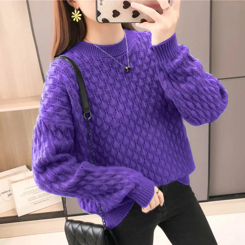 

Sweater women's outer wear 2021 pullover o neck new autumn long-sleeved clothes loose Korean style hollow knit top