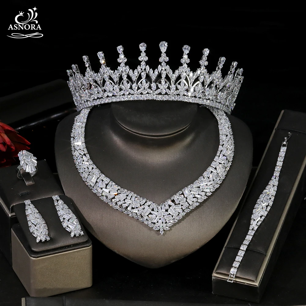 

Luxury Bridal Jewelry Set Necklace Earrings Headdress Bracelet Ring Set Wedding Engagement Jewelry Bridal Crown