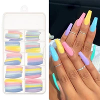 100pcs colorful acrylic false long coffin nails fake nails flat shape art tips natural full cover fake nail tips manicure tools