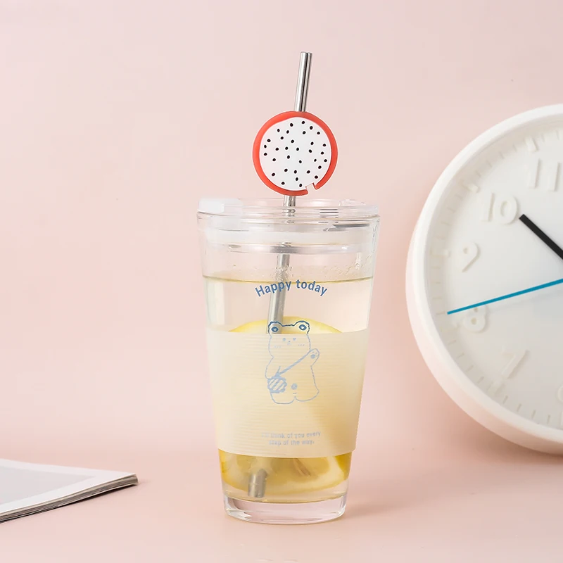 

Creative Stainless Steel Drinking Straw Brings Cute Fruit Silicone Cover Reusable Drinkware Accessories
