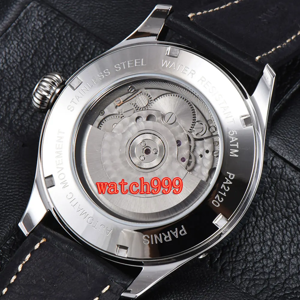 Часы мужские механические с ремешком из кожи 45 мм|Мужские часы| |