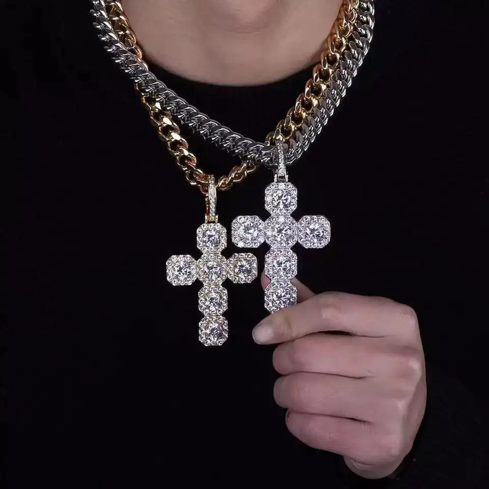 

New Big Cross Pendant Necklace Iced Out Micro Pave Cubic Zirconia With 12mm Cuban Chain Mens Hip Hop Fashion Jewelry