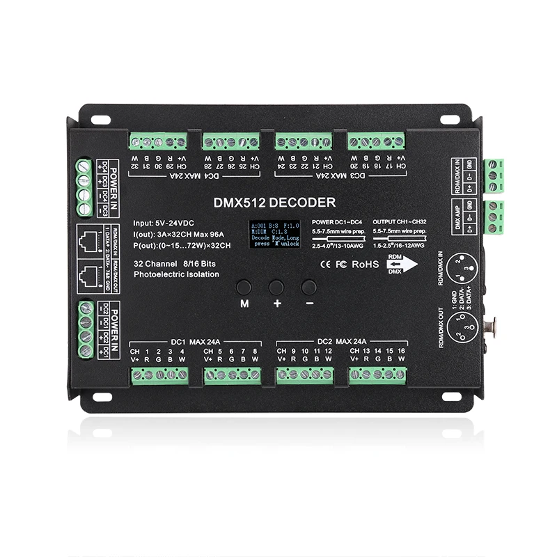 32 Channel 96A RGBW DMX 512 LED Decoder Controller RGBW RGB LED light 8 Bit/16Bit DMX Dimmer ;DC5~24V Decoder with RDM function