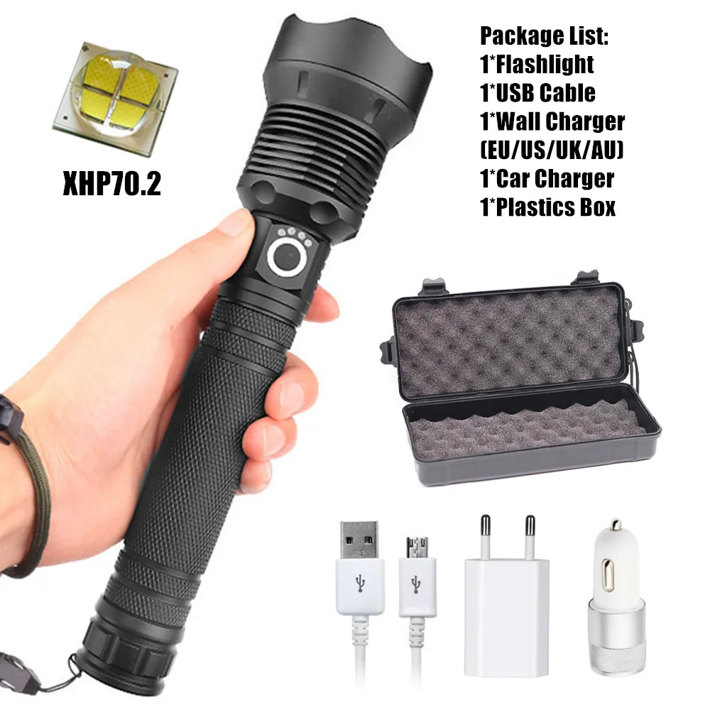 Package F XHP90 светодиодный фонарик XHP70.2 XHP50 USB Перезаряжаемый мощный фонарь с зумом, водонепроницаемый фонарь для охоты, кемпинга, использования 18650 26650 Batt - Испускаемый цвет: Package F