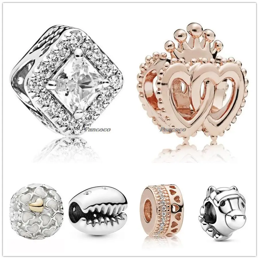 

Authentic 925 Sterling Silver Coffee Bean Shell With Crystal Charm Beads Fit Women Pandora Bracelet & Necklace Jewelry