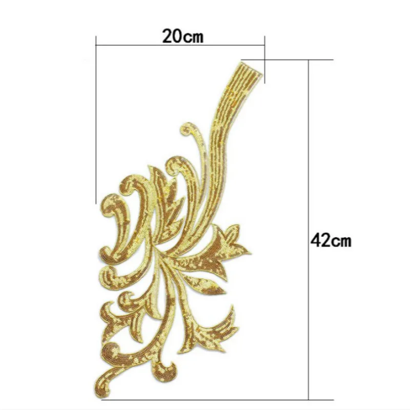 1 комплект 42 см золотые пайетки кружевная ткань аппликации пришитые нашивки