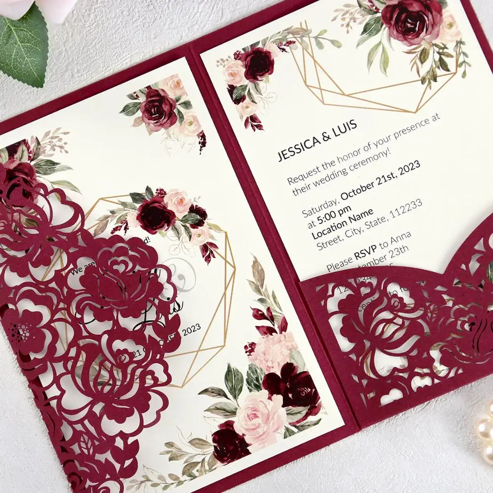 100 шт. бордовые темно синие розовые цветочные карманные приветствия