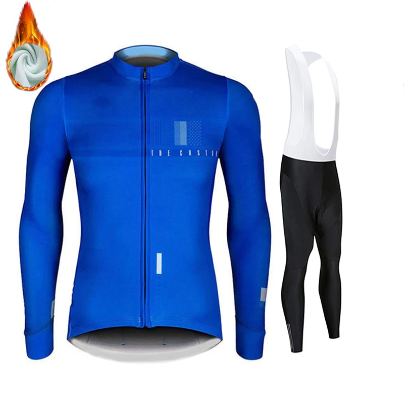 

2021 Team Winter Thermal Fleece Cycling Clothes Man Long Sleeve Jersey Suit Outdoor Riding Bike MTB Clothing Bib Pant Set