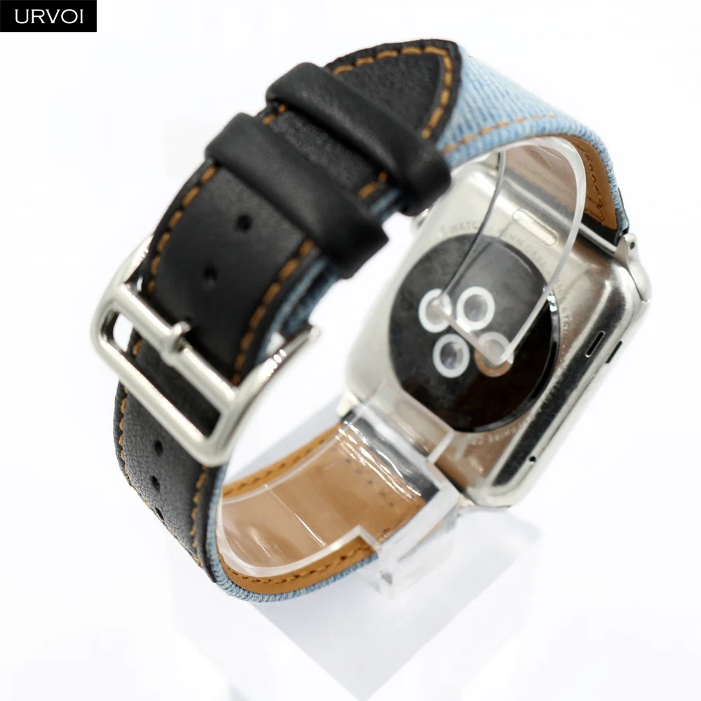 Джинсовая лента URVOI для Apple Watch 6 SE 5 4 321 кожаный ремешок с джинсовым ремешком
