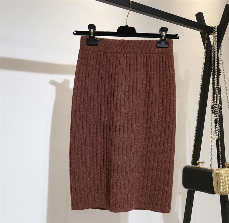 Genayooa, вязаная юбка с высокой талией, осенне-зимняя юбка Harajuku размера плюс 3XL, эластичные юбки для женщин, офисные женские корейские юбки