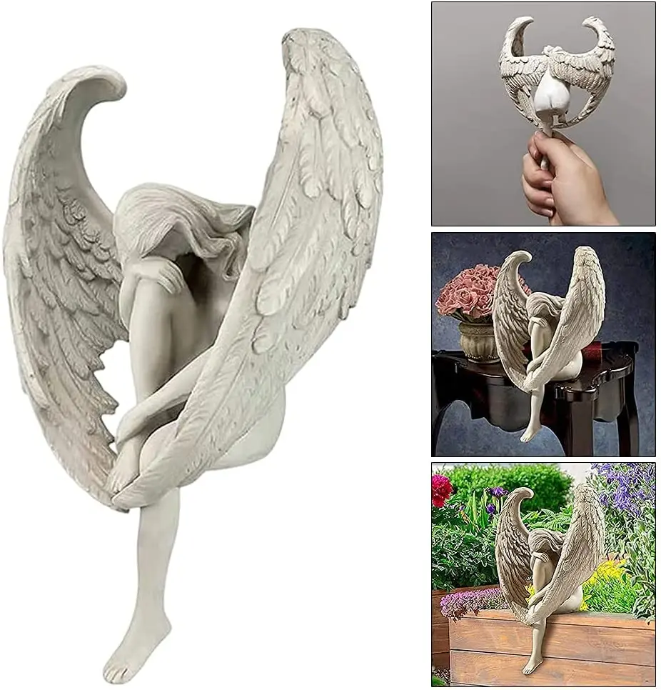 

Angel Wing Decor Outdoor Statues for Backyard Patio Porch Yard,Redemption Angel Sculpture Resin Anguished Goddess