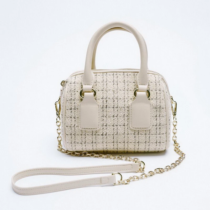 

FUNMARDI Woolen Luxury Brand Handbag Chain Crossbody Bag Shell PU Leather Shoulder Bag Women Designer Fashion Beige Bag WLHB2582