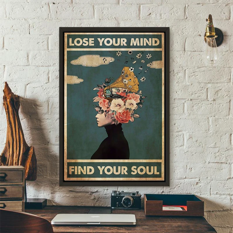 

Retro Poster Lose Your Mind Find Your Soul Inspirational Quote Art Prints Abstract Girls Painting Vintage Wall Decor