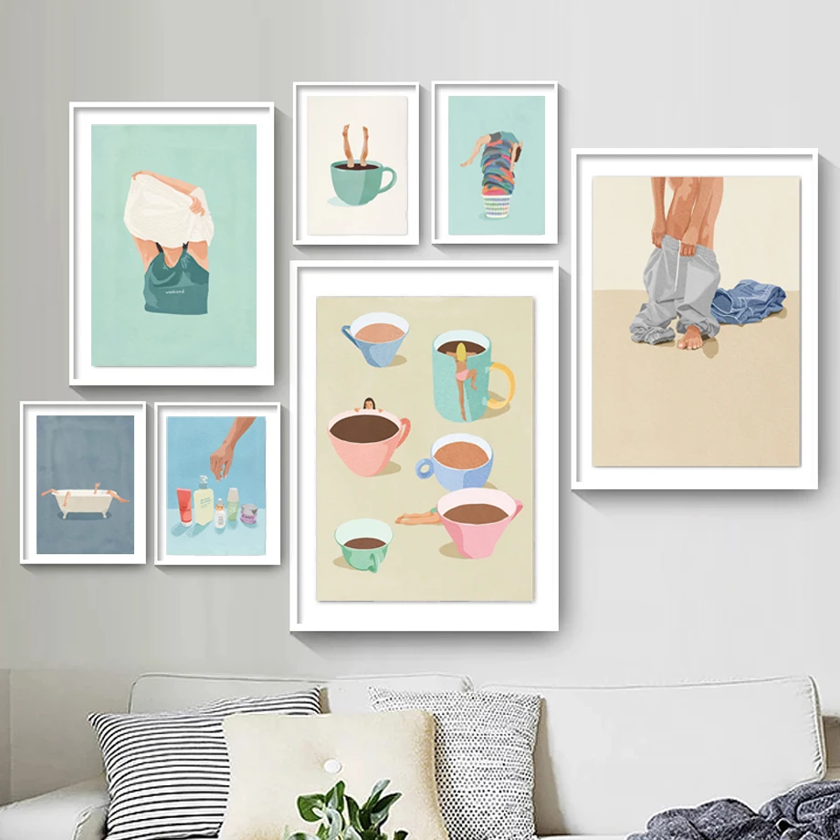 

Coffee Cup Woman Laundry Funny Bathroom Wall Art Canvas Painting Nordic Posters And Prints Wall Pictures For Living Room Decor