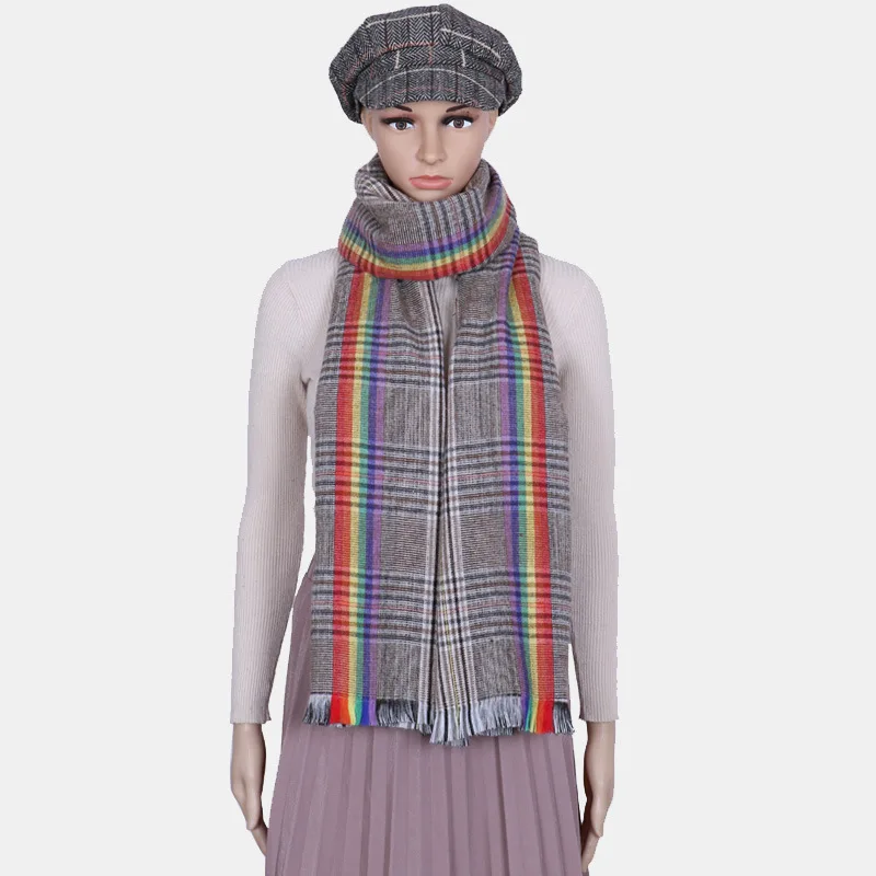 Модный шарф для мужчин и женщин кашемировые шарфы в радужную клетку зимние