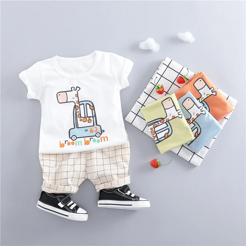 

Комплект одежды для младенцев HYLKIDHUOSE, летняя одежда для маленьких девочек и мальчиков, наряд, Детская Хлопковая футболка с мультяшным рисун...