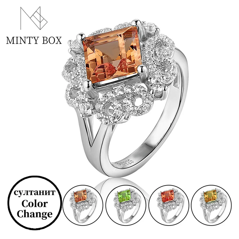 

Mintybox Sterling Silver Women's S925 Silver Ring 2.5 Carats Created Diaspore Zultanite Princess Cut Color Change Stone Wedding