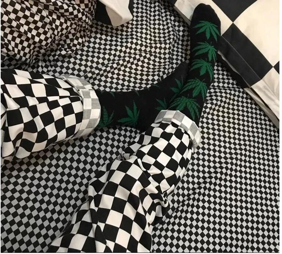 Брюки женские клетчатые прямые с завышенной талией свободные спортивные штаны в