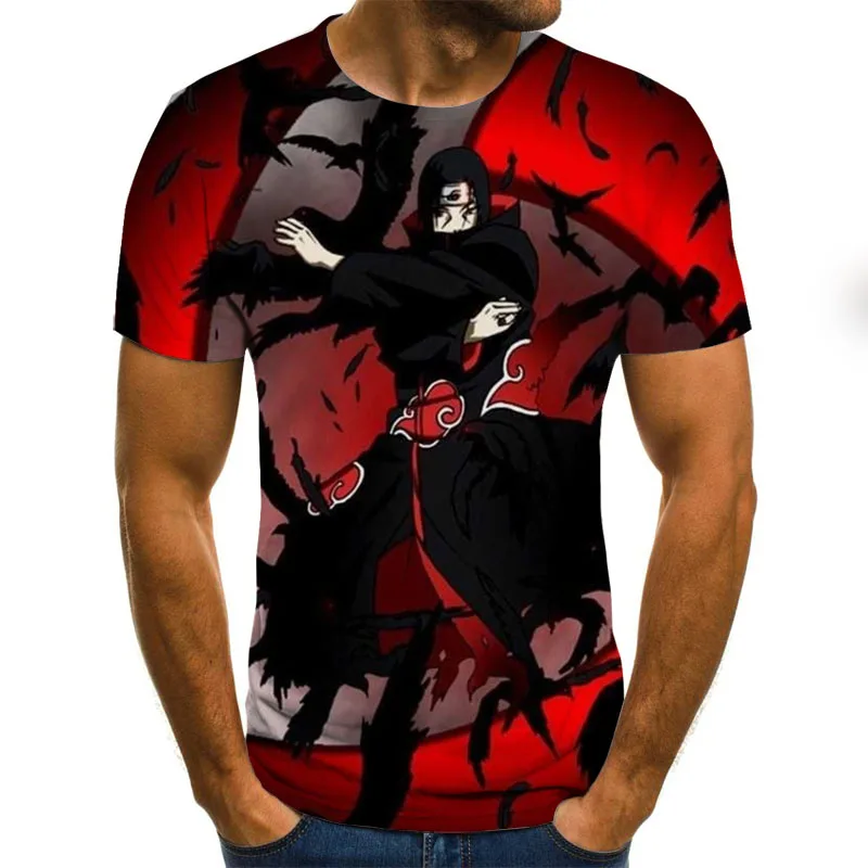 Футболка Uchiha Sasuke мужская с 3D рисунком топ круглым вырезом в стиле аниме уличная