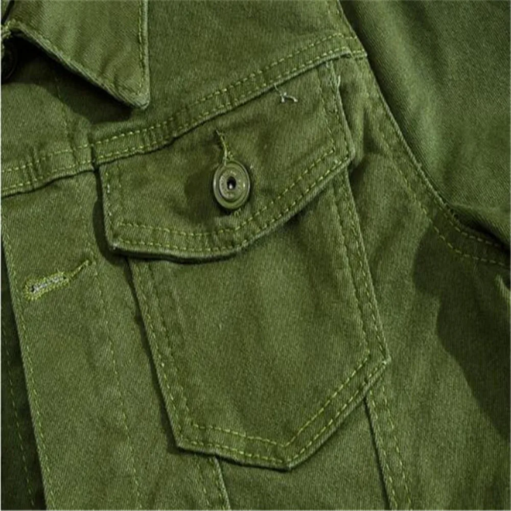 

Spring Autumn Tide New Korean Jacket Slim long-Sleeved Denim Men's Patch Green Outerwear Coats