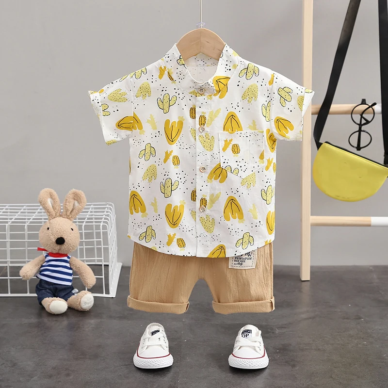 Одежда для мальчиков малышей Летняя От 1 до 4 лет с принтом растений Рубашка +