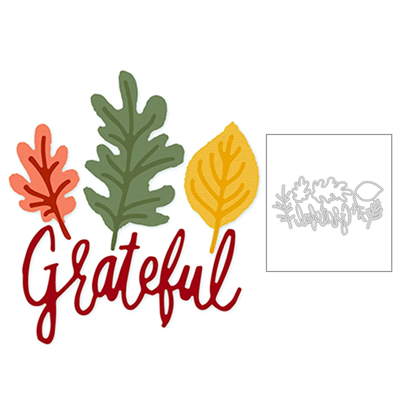 

2020 New English Words Grateful and Leaves Leaf Embossing Metal Cutting Dies For DIY Making Greeting Card Scrapbooking No Stamps