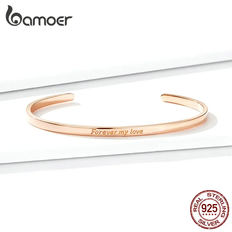 Bamoer серебряные браслеты-Обручи 925 пробы Серебряный гравировальный браслет для женщин Forever Love юбилей женские подарки BSB034
