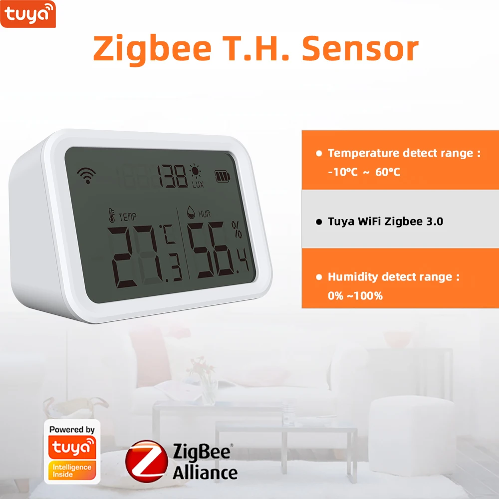 Tuya Zigbee датчик температуры и влажности с ЖК-экраном Встроенный детектор люкс