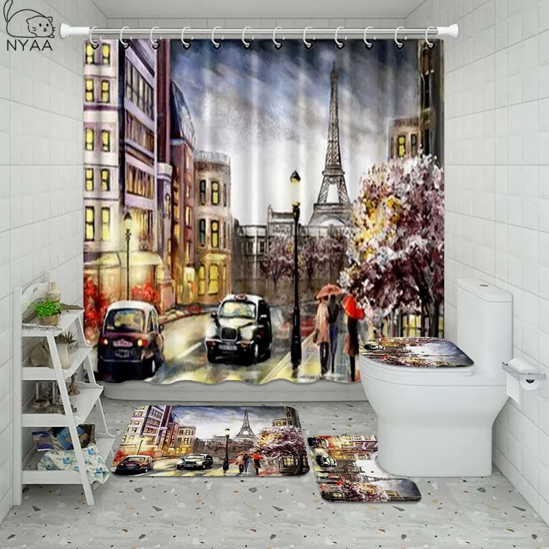Водонепроницаемая душевая занавеска Vixm с парижским ландшафтом для ванной