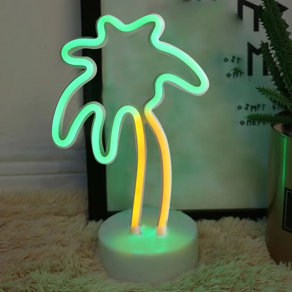 Coconut tree Светодиодный неоновый светильник с изображением фламинго, единорога, кактуса, USB, на Рождество, вечерние, свадебные украшения, детские подарки, декор для комнаты, домашний декор, неоновая лампа - Испускаемый цвет: Coconut tree