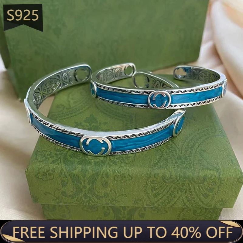 

925 Sterling Silver G Bracelet 1:1 High Quality, Men And Women Fashion Enamel Bracelet Retro Fashion Gift