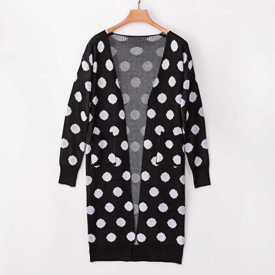 Fashion Knitted Dot Long Cardigan Women Pocket Plus Size Mujer Overcoat Streetwear Autumn Blusas De Inverno Feminina |