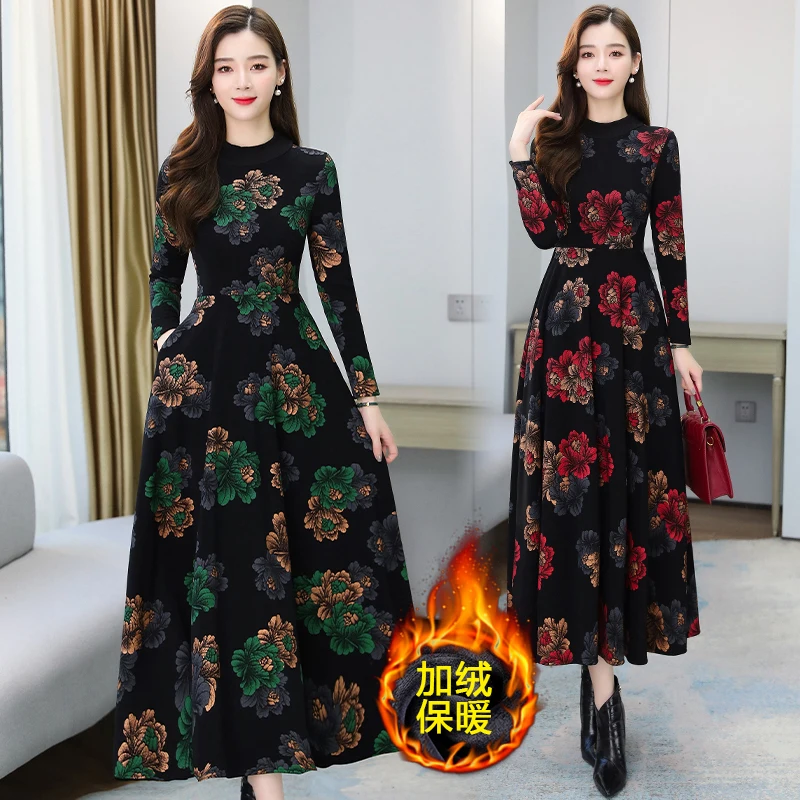 

COIGARSAM женское платье осень 2021 офисные женские винтажные платья с длинным рукавом и круглым вырезом красные зеленые платья Traf Robe Vestidos