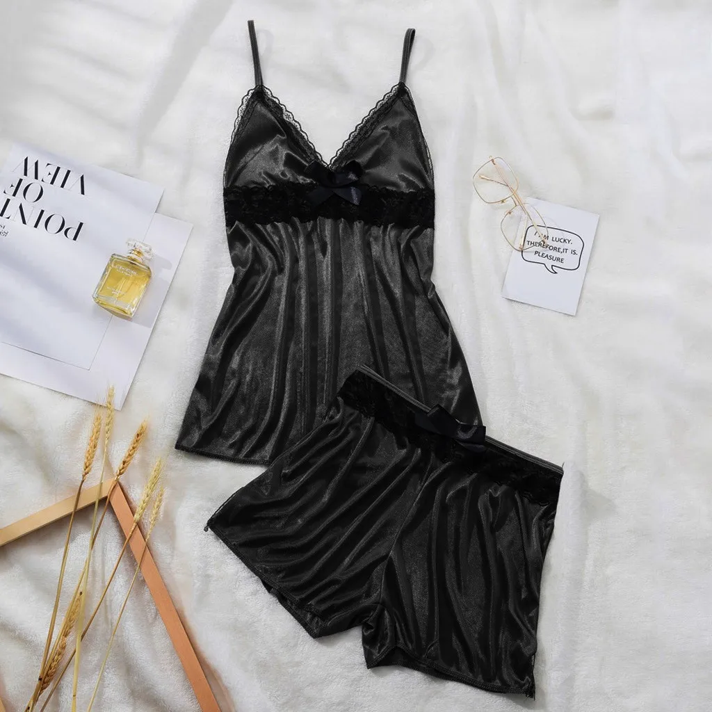 Женское сексуальное нижнее белье кружевное ночное атласная пижама топ Короткие