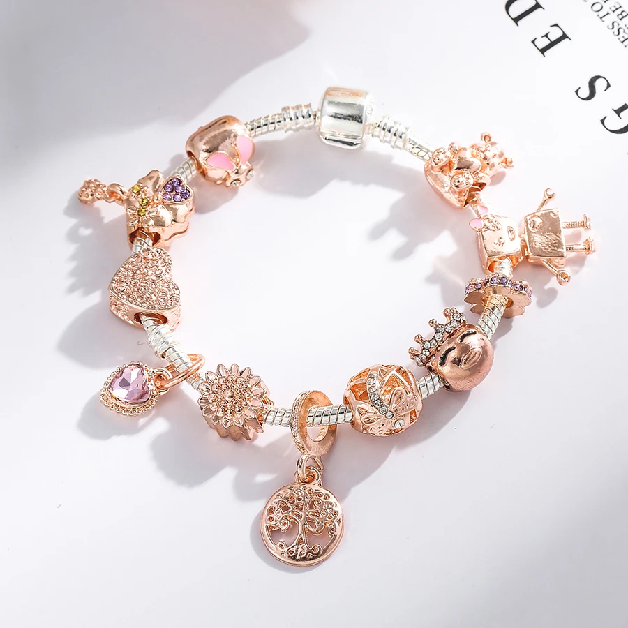 Buipoey Подвеска &quotДрево жизни&quot браслеты для женщин Оригинальные розовое золото