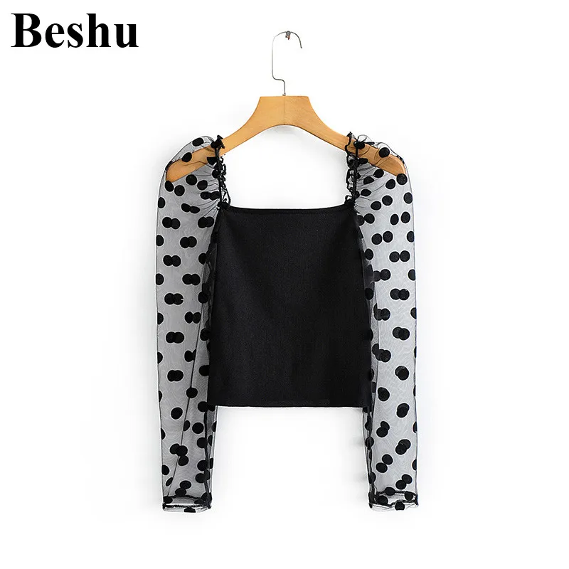 Za 2019 модные блузки женские черные сетчатые с вырезами в стиле пэчворк блузка