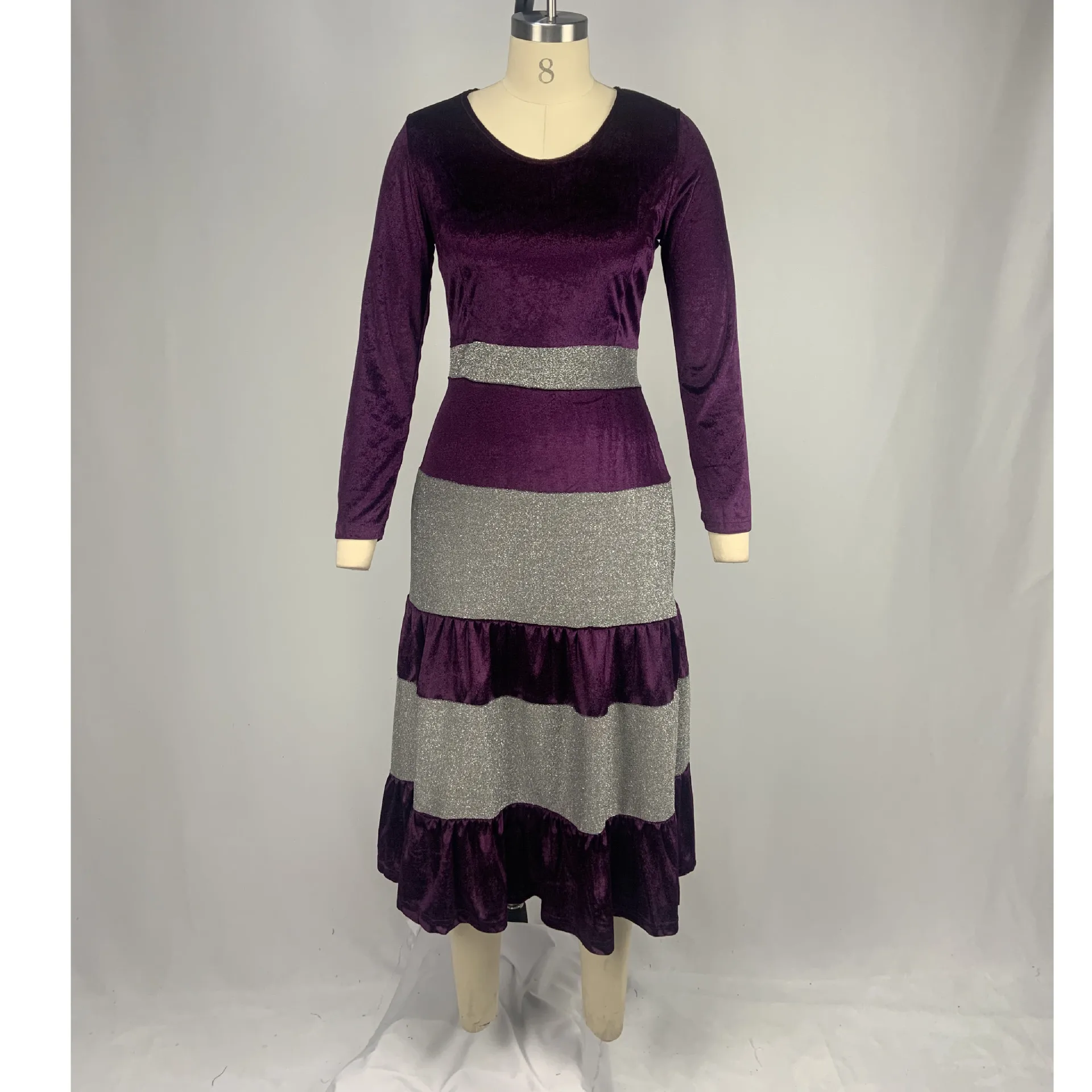 Длинные рукава в стиле пэчворк Оборки по краям цвет: бархат плиссированное