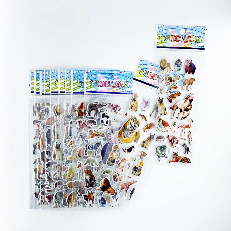 Juego de 12 hojas de pegatinas 3D de animales salvajes reales para ni&ntilde;os, libro de recortes, port&aacute;til, Notebook, Tigre, Le&oacute;n, pegatina de caballo, regalo-0