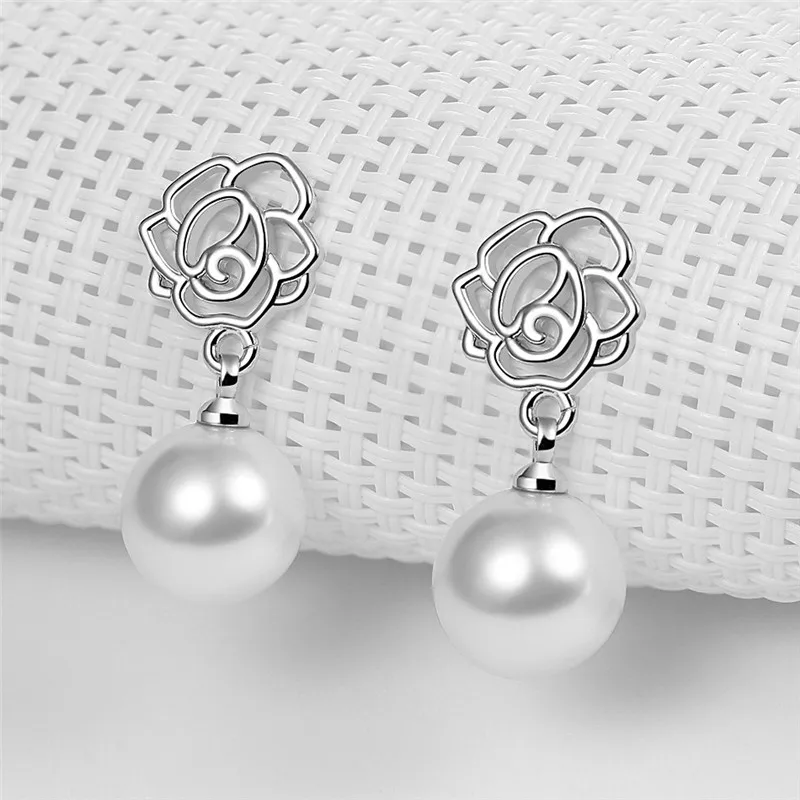 

925 Sterling Silver 10 MM Round Pearl Flower Piercing Stud Earrings For Women Girls Wedding Korean Jewelry Pendientes eh332