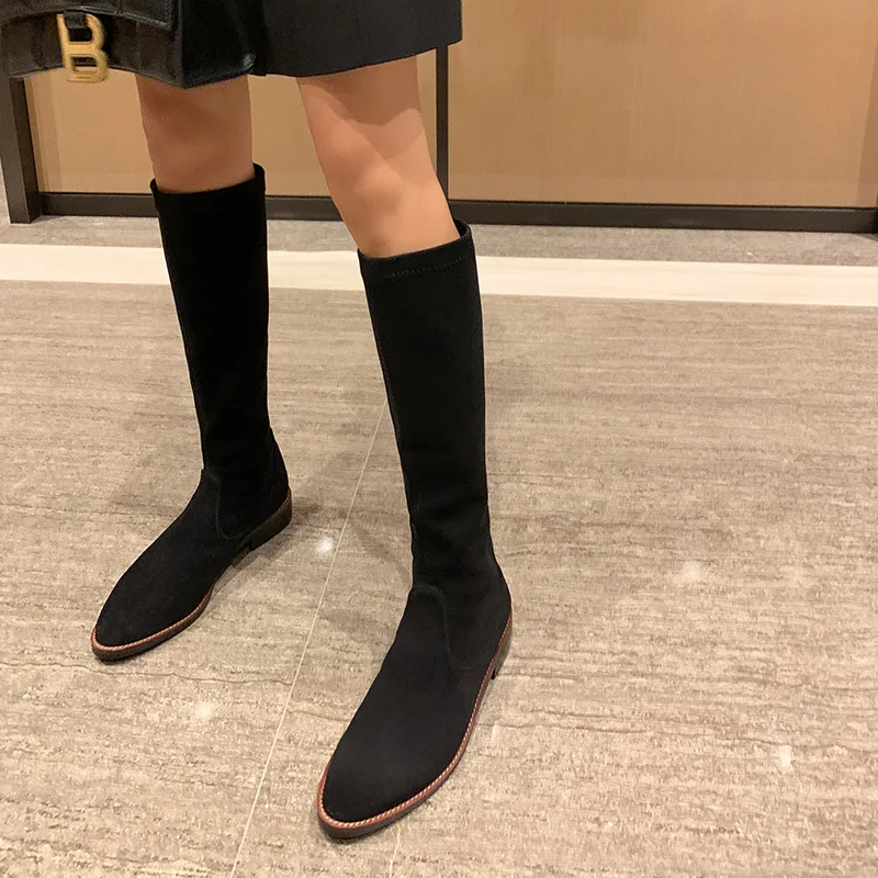 Goede Nieuwe Herfst En Winter Schoenen Vrouwen Mode Casual Stretch Dunne Laarzen Effen Kleur Platte Hak Takato Geen Meer Dan Knie Ridder Laarzen