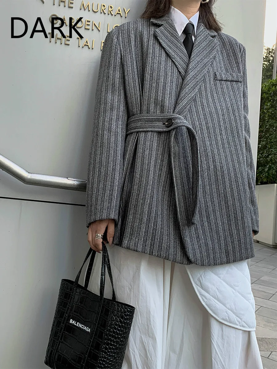 

Женское шерстяное платье-блейзер в стиле ретро, Свободные повседневные приталенные блейзеры в полоску, твидовый пиджак, зима 2022