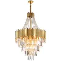 modern luxury crystal chandeliers villa hotel staircase interior decor large hanging lamp gold stainless steel lighting fixture